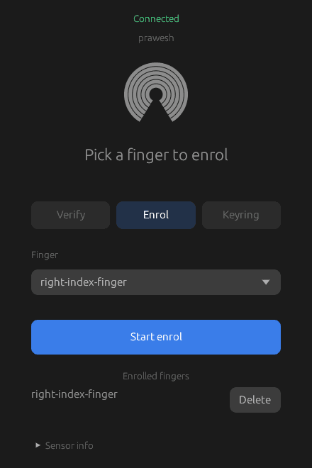 The enrolment app adding a finger